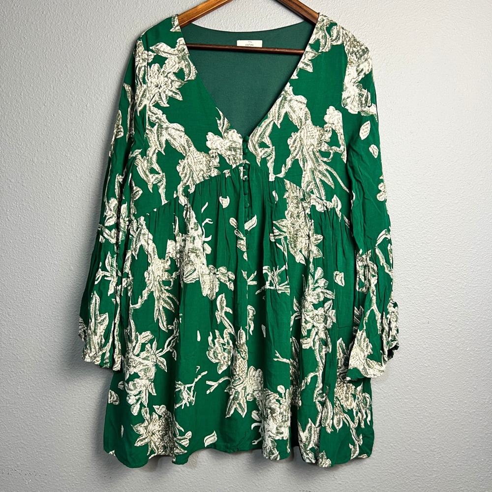 entro Green and Cream Floral Mini Dress